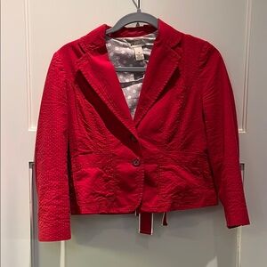 Anthropologie Elevenses Women's Red Cropped Cotton Blazer - Size 0